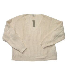 NWT J.Crew Ribbed Cashmere Oversized V-neck Sweater in Heather Muslin S